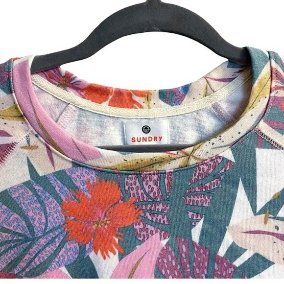 Sundry Women’s Tropical Raglan Pullover Sweatshirt Size 0 (XS) Floral Print EUC - Picture 3 of 9